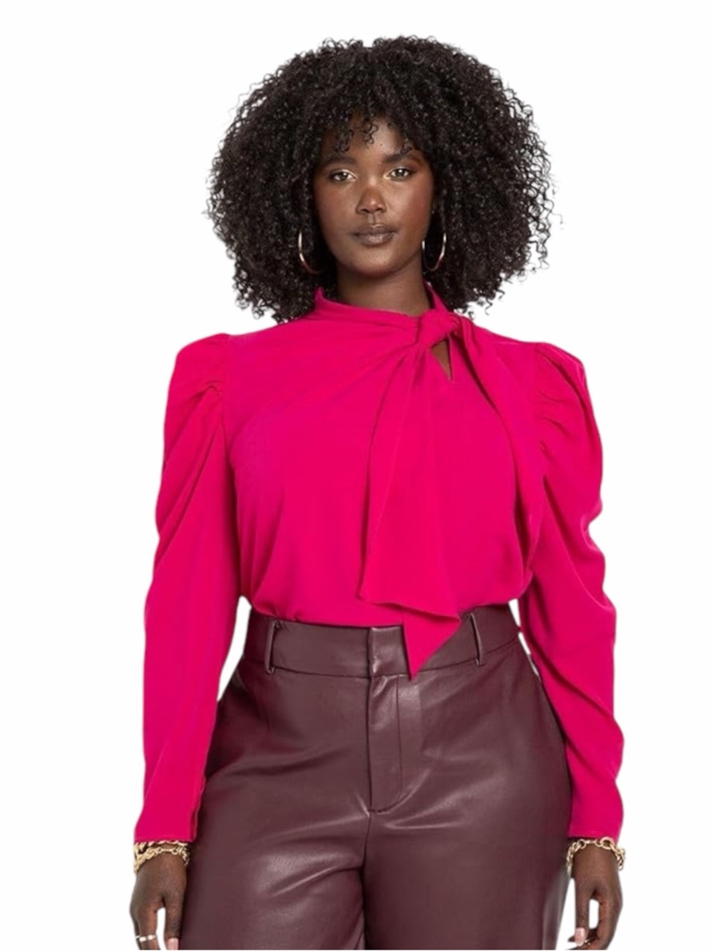 Eloquii Pink Tie Neck Blouse Puff Sleeve Long Sleeve Top Size 20
